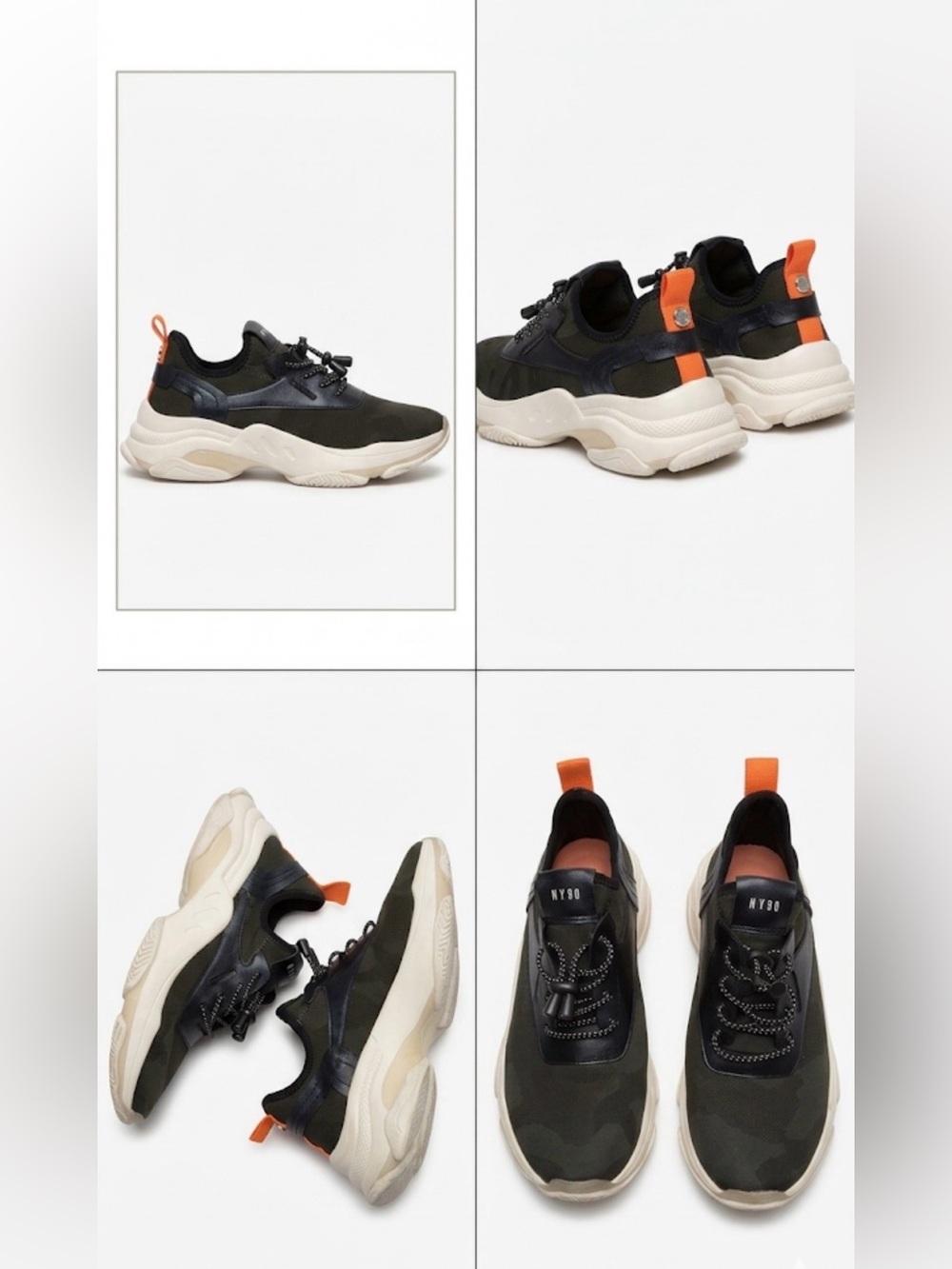 Women’s Chunky Runner Sneakers in Olive/Black with Orange Pull Tab
